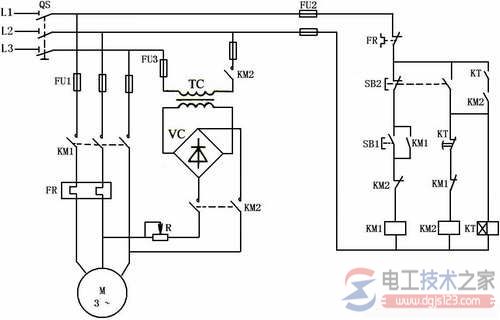 單向啟動能耗制動控制線路